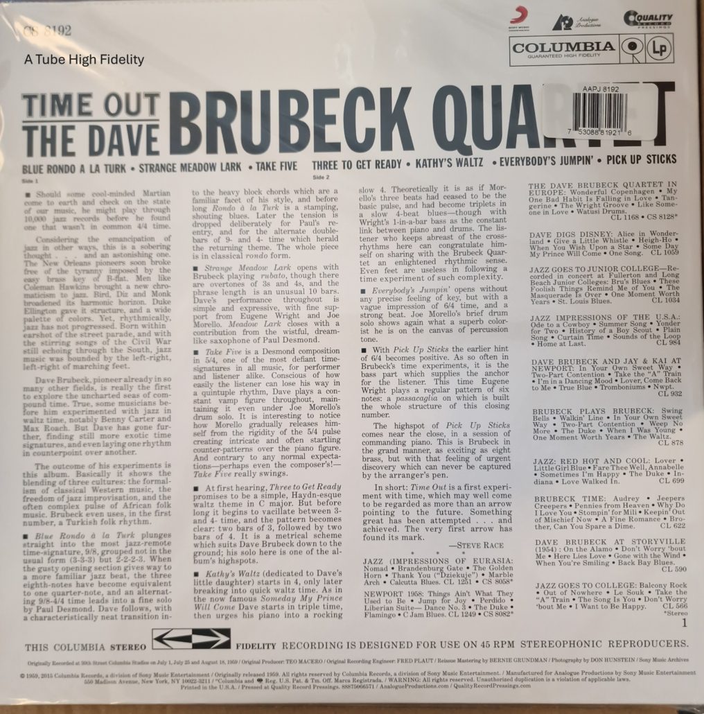 Dave Brubeck Quartet - Time Out | HQ Analogue Productions, 200g | Limited LP
